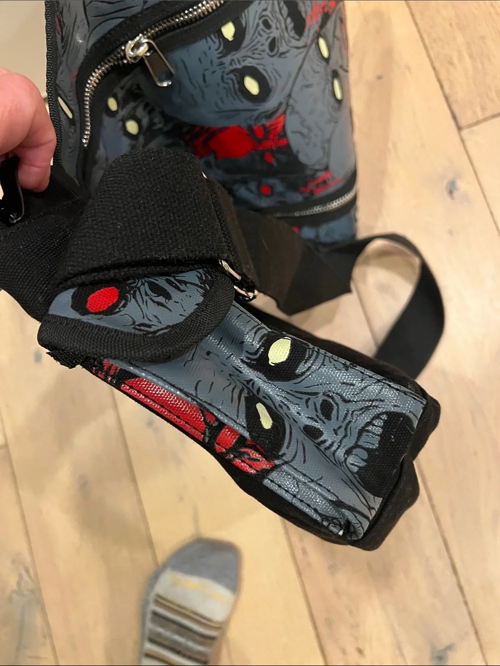 Black Messenger Bag with Zombie Graphic Print